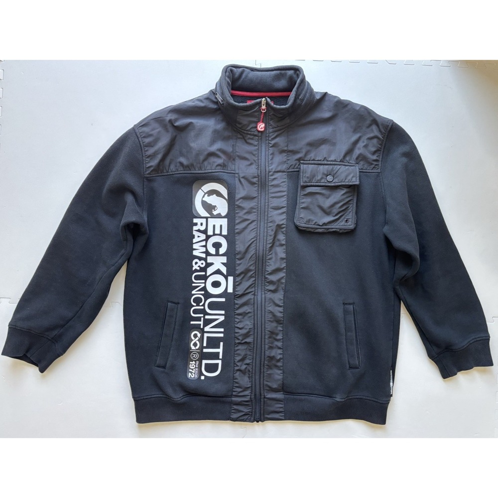 Vtg ECKO UNLTD Jacket Fleece Hoodie Sweatshirt Y2K Hiphop Grunge Heavy-Size XL